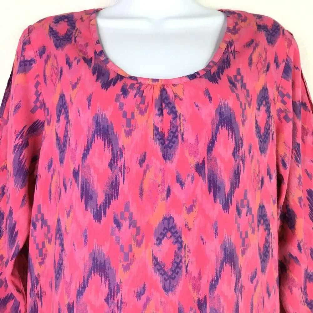 Fresh Produce Dress Size XS-Small Aztec Print Pink Rayon Open Sleeves #22494 - Picture 2 of 8